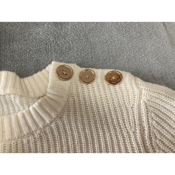 Talbots Sweater Women’s S Cream Brown Stripe Sparkle Button Knit Casual Top - Picture 3 of 8